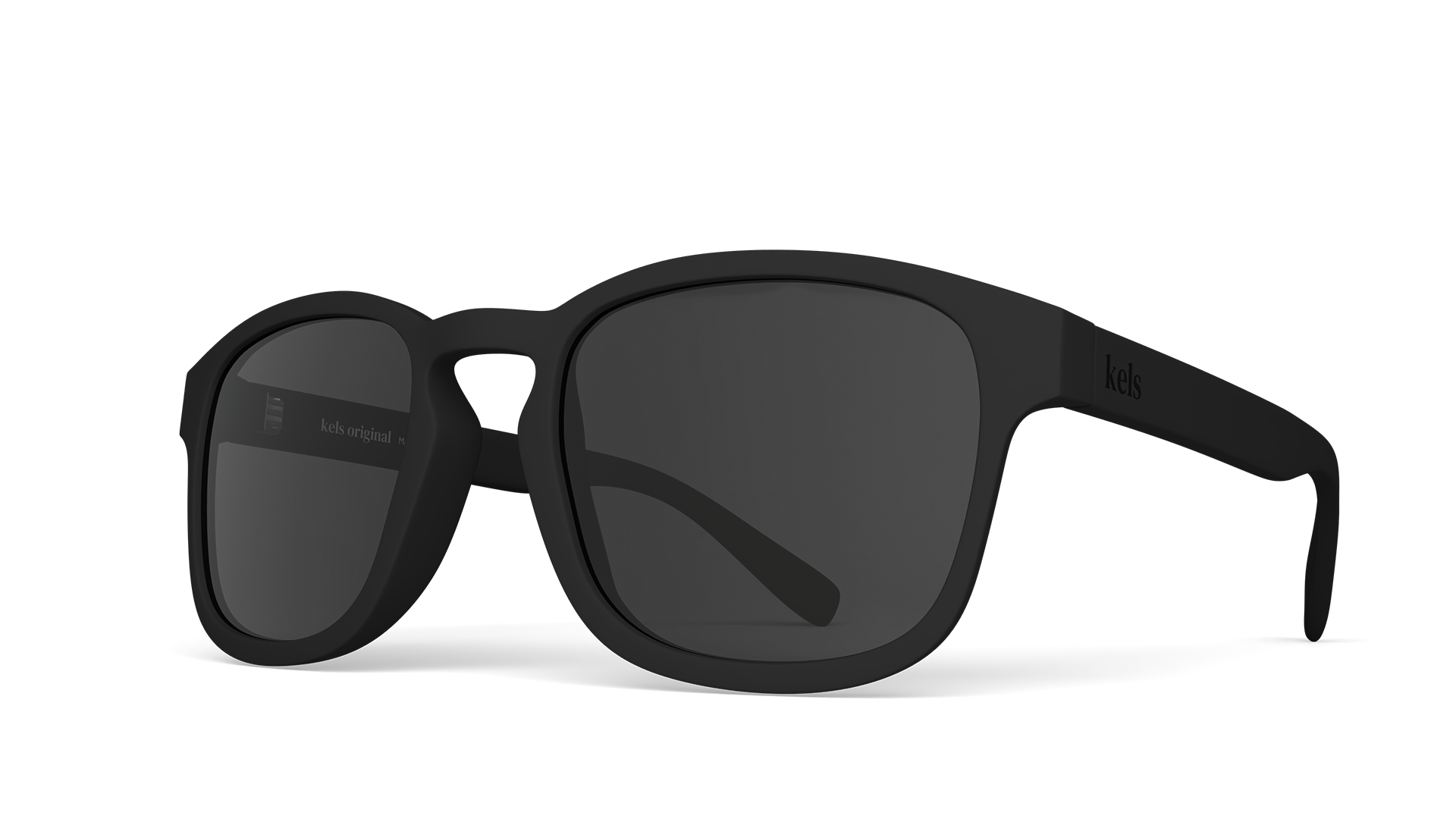 Black sunglasses with dark lenses on a white background