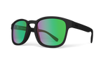 Sunglasses with green lenses and black frame on a white background