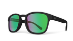 Sunglasses with green lenses and black frame on a white background