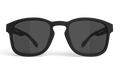 Black sunglasses with dark lenses on a white background