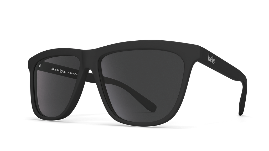 Black sunglasses with a white background