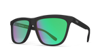 Sunglasses with green lenses and black frame on a white background