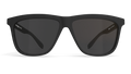 Black sunglasses with dark lenses on a white background
