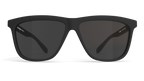 Black sunglasses with dark lenses on a white background