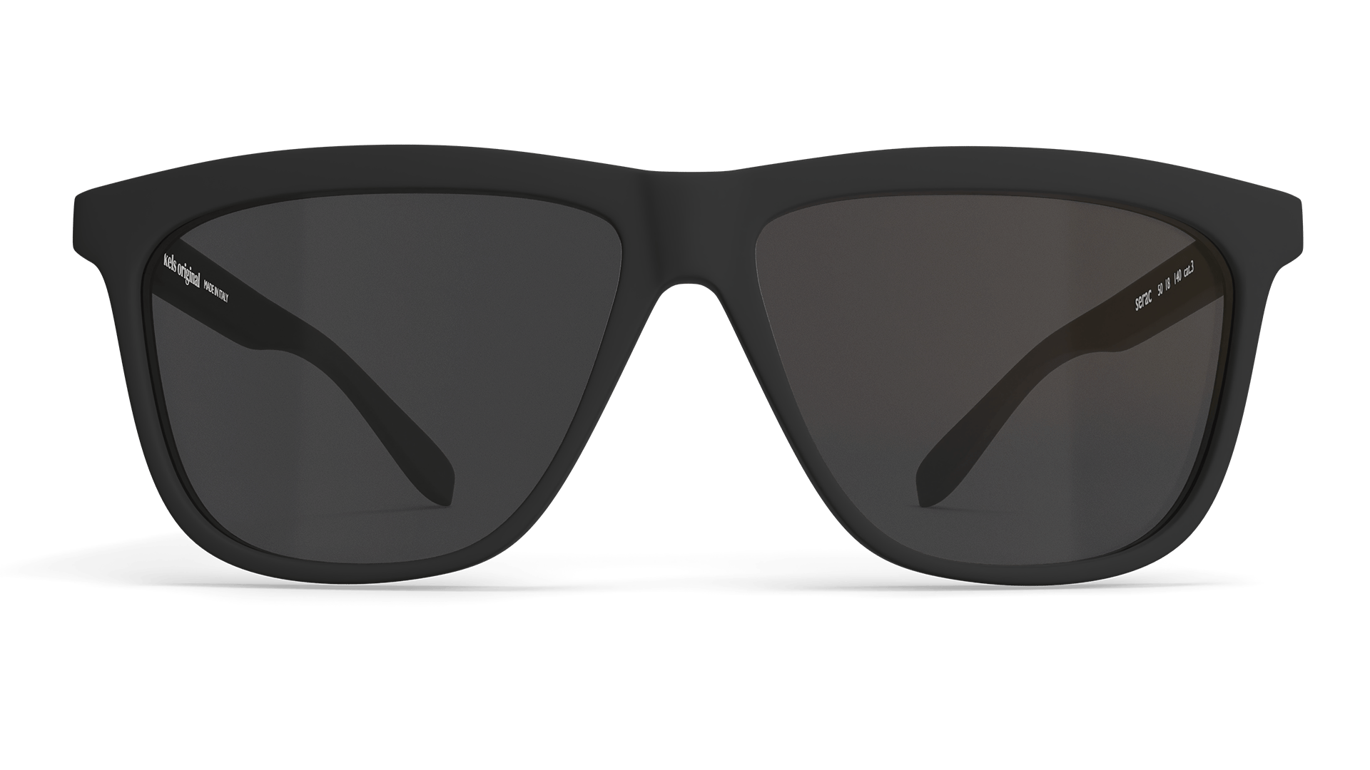 Black sunglasses with dark lenses on a white background