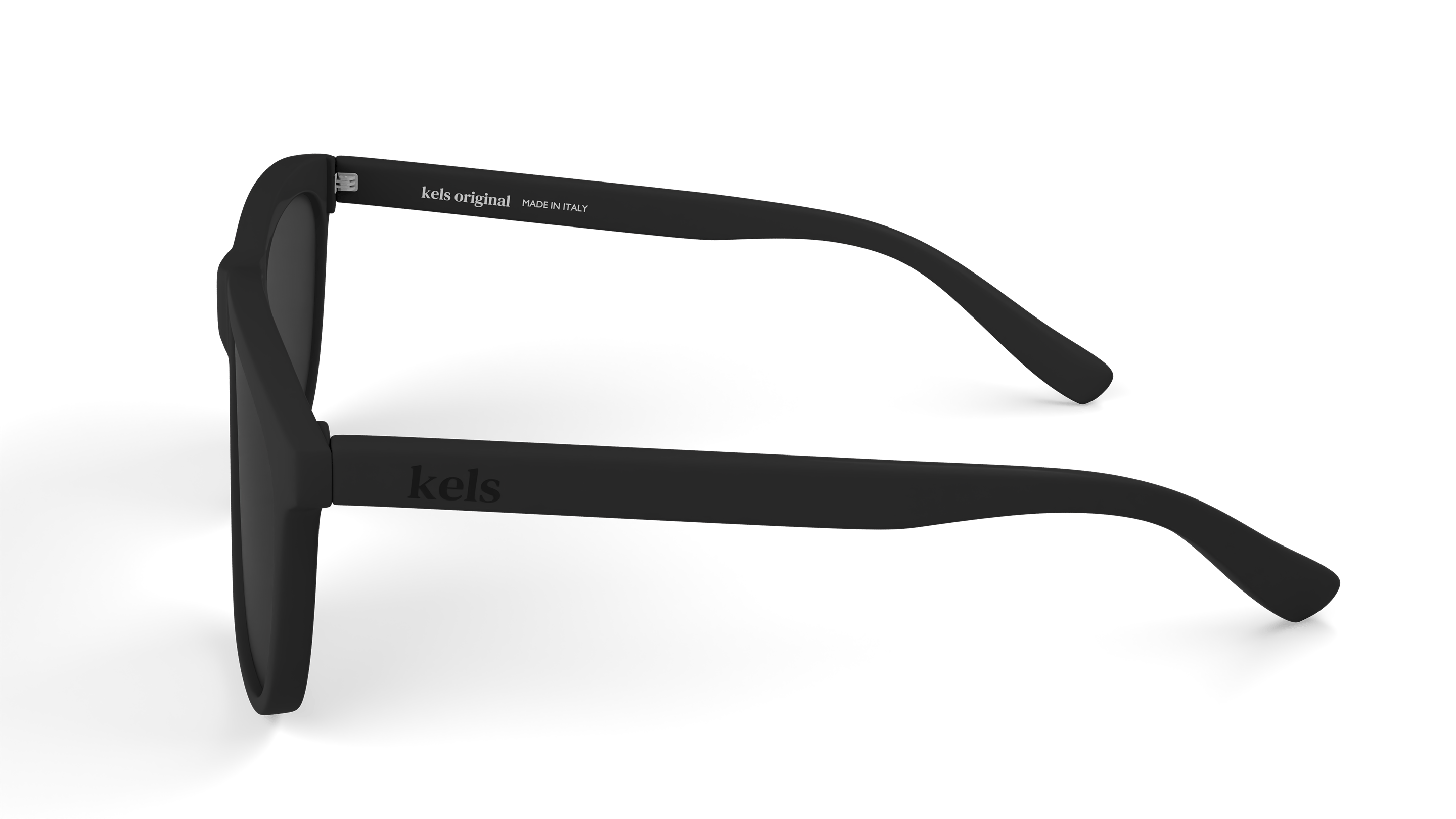 Black sunglasses with 'kools' branding on a white background