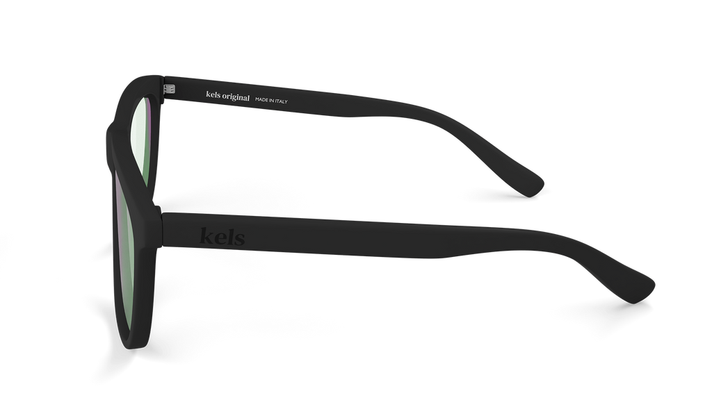 Black sunglasses with 'keds' branding on a white background